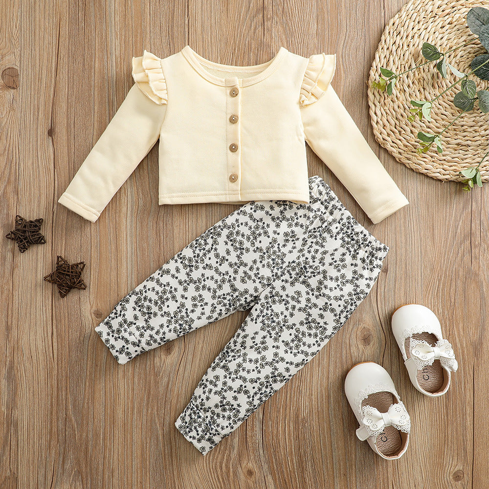 Completo Bimba in Cotone con Maglia Volant e Leggings Floreali