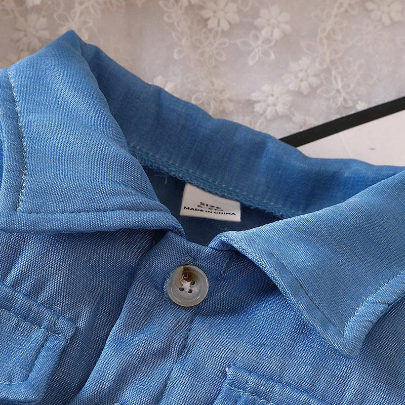 Completo bambina 2 pezzi  Camicia denim leggera con cintura + shorts neri