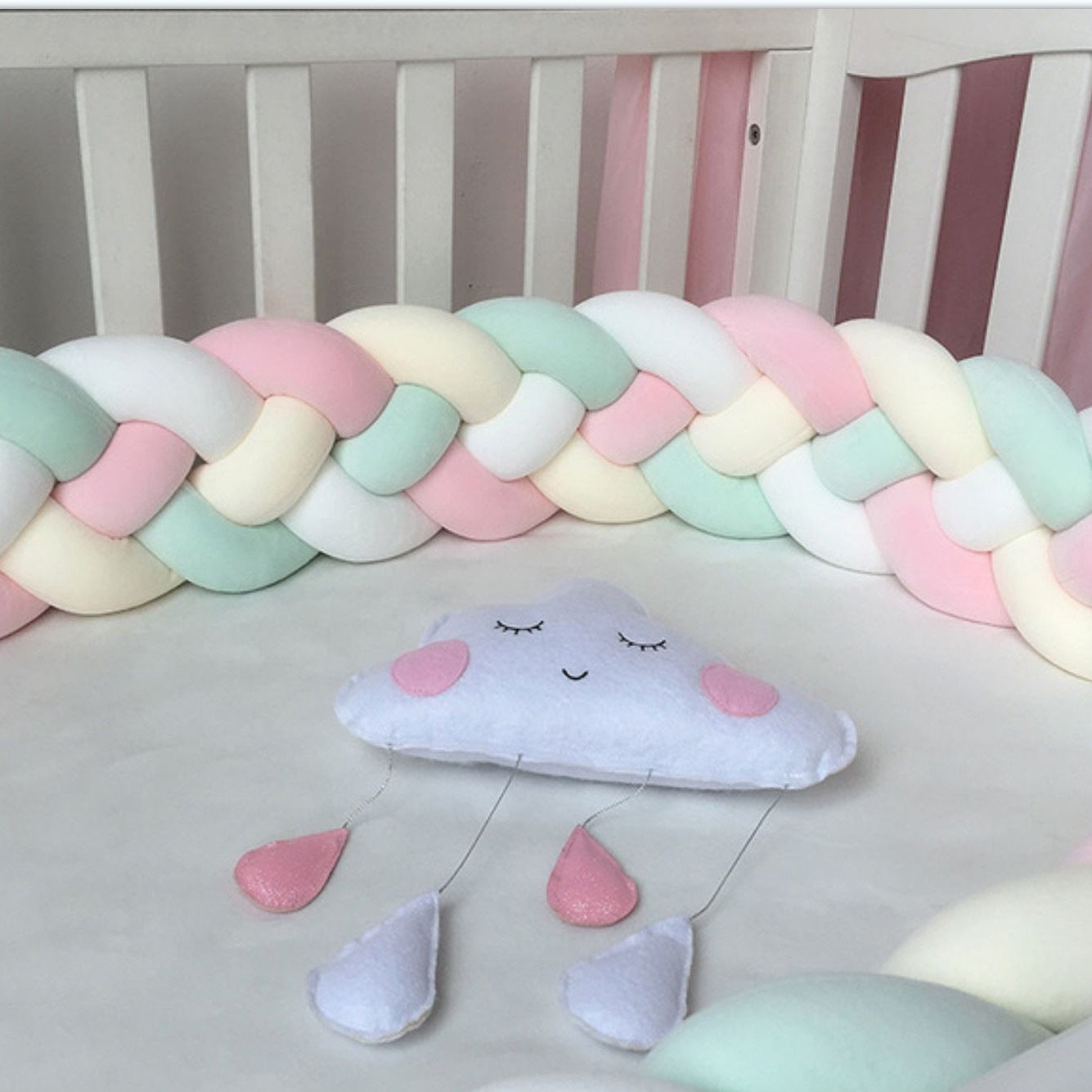 Treccia Paracolpi Neonato 4 Fili – Pastello Multicolor Rosa