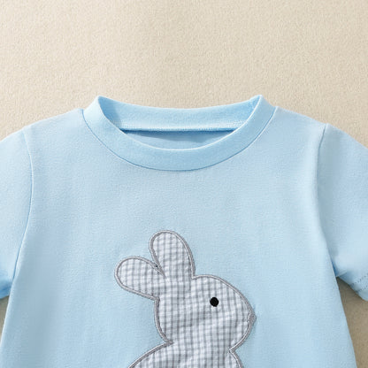 Completo Estivo Bambino  T-shirt e Shorts a Quadretti con coniglietto