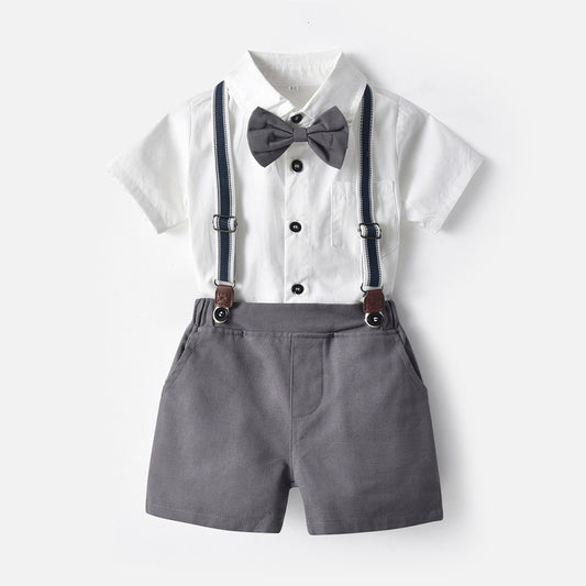 Completo Elegante Bimbo 3 Pezzi  Camicia, Pantaloncini e Bretelle con Papillon