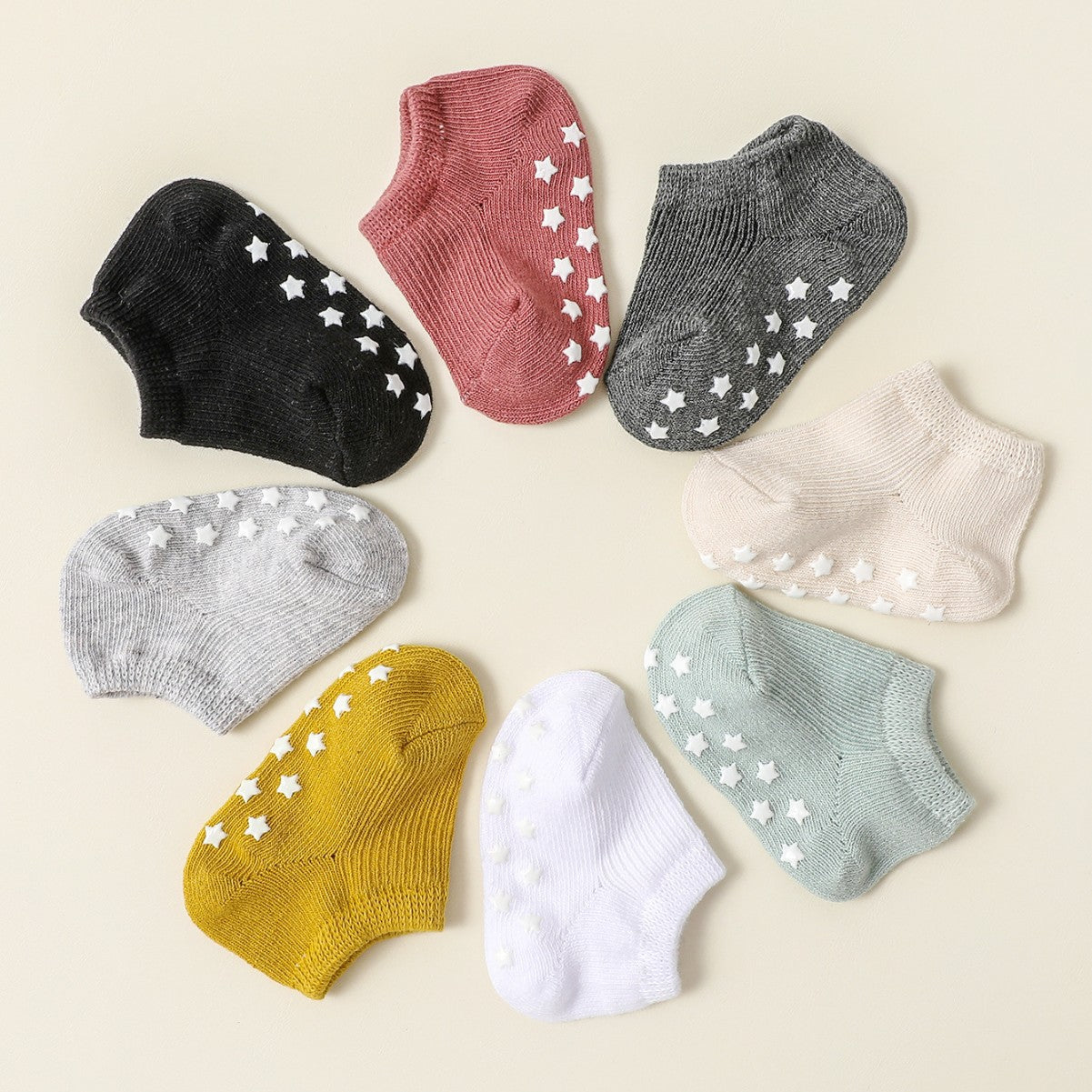 Set 8 paia calzini antiscivolo bimbo/bimba  Colorati con stelline