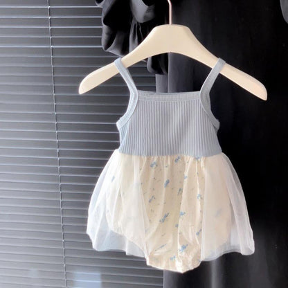 Pagliaccetto  Elegante per Bambina con Gonna in Tulle e Bolerino Azzurro