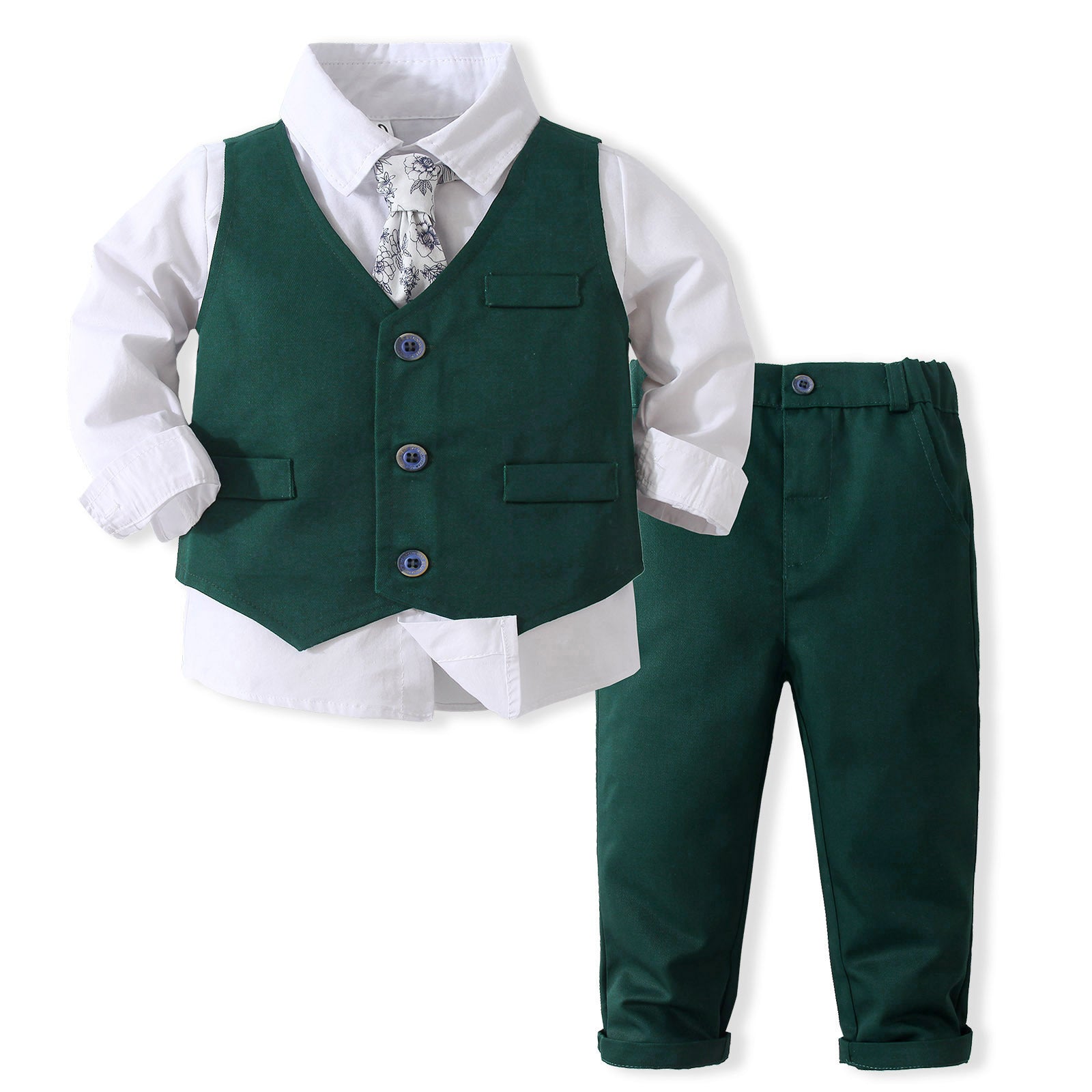 Completo Elegante Bambino 3 Pezzi   Gilet, Camicia e Pantalone con Cravatta