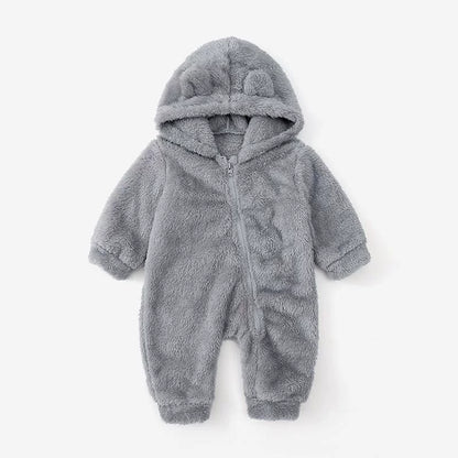 Tuta orsetto in pile con cappuccio e orecchiette – tutina invernale neonato unisex