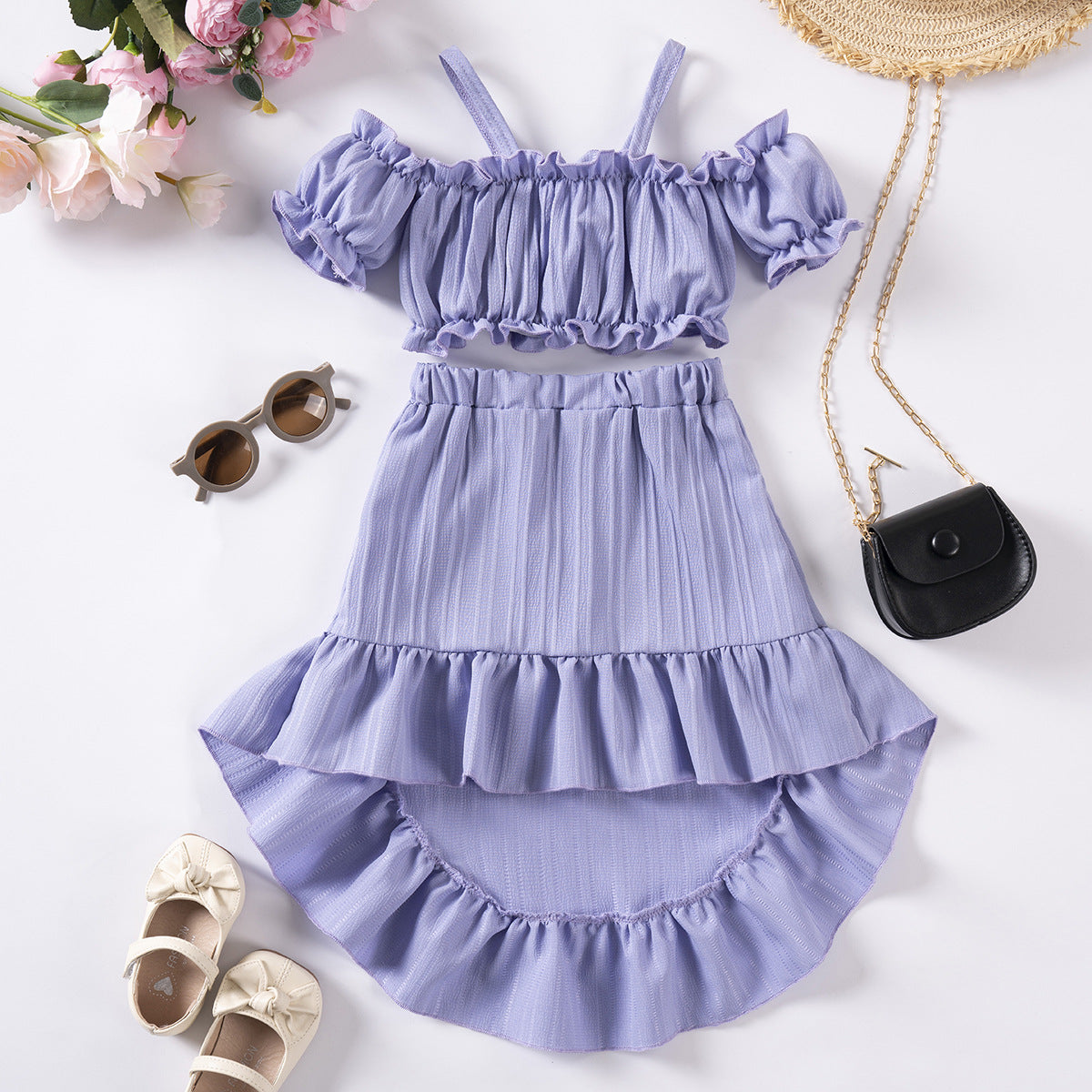 Completo Estivo Bimba – Top con Spalline e Gonna Asimmetrica Lilla