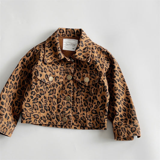 Giacca Bambina in Denim  Stampa Animalier Leopardata