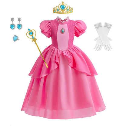 Costume Vestito da Principessa Peach completo di accessori