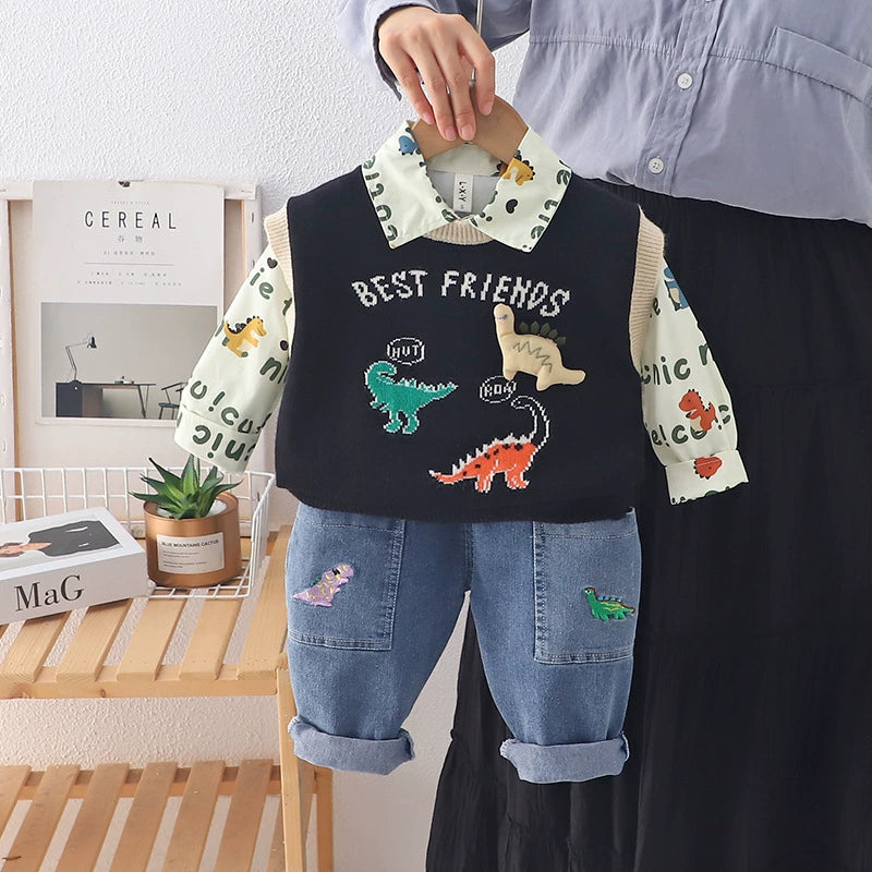 Completo dinosauri beige – Autunno/Inverno 3pz bimbo abbigliamento