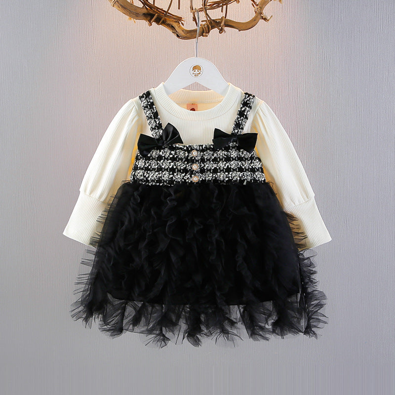 Abito Elegante Bambina con Tweed e Gonna in Tulle
