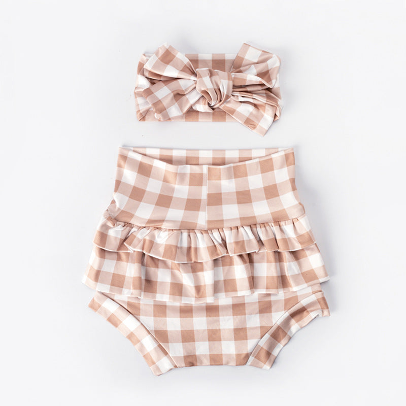 Set 3 Pezzi Bimba  Body Volant + Culotte Vichy + Fascia Fiocco