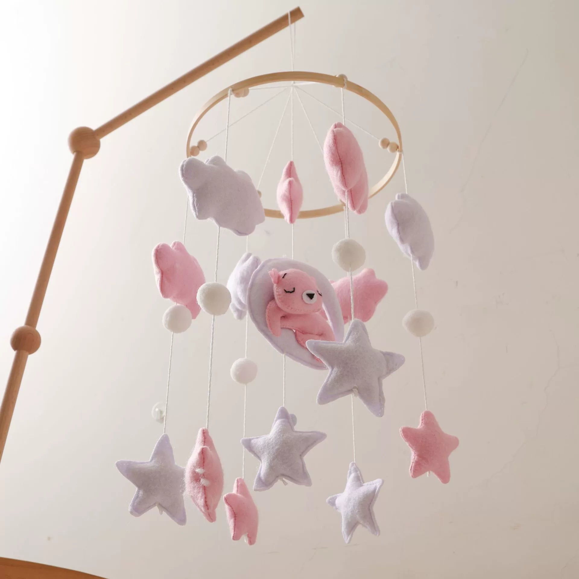 Giostrina Neonata in Feltro - Nuvole, Stelle e Luna (Rosa e Lilla)