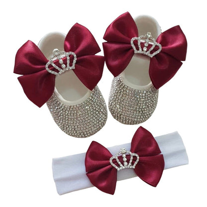 Set Scarpine e Fascia Neonata   Eleganza con Strass e Fiocco