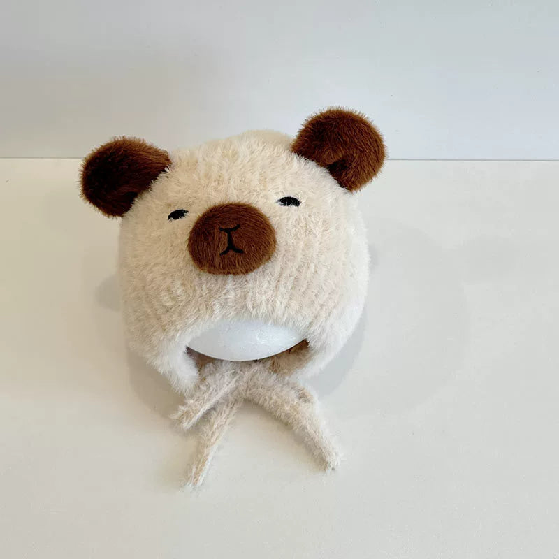 Cappellino Neonato Orsetto – Morbido Peluche con Orecchiette e Laccetti