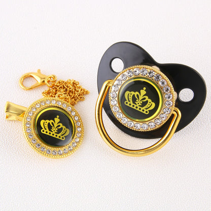 Set ciuccio e catenella Corona con strass 0-6 mesi