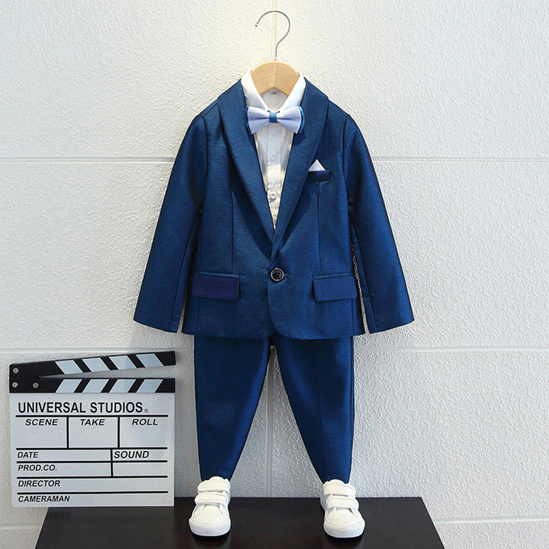 Completo Elegante Bambino 5 Pezzi  Giacca Blu con Papillon