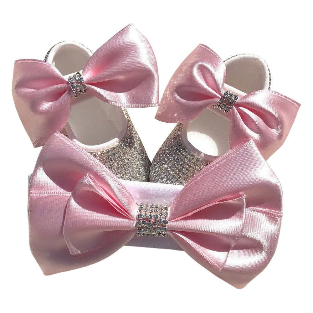 Set Scarpine e Fascia Neonata   Eleganza con Strass e Fiocco