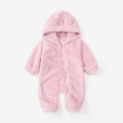 Tuta orsetto in pile con cappuccio e orecchiette – tutina invernale neonato unisex