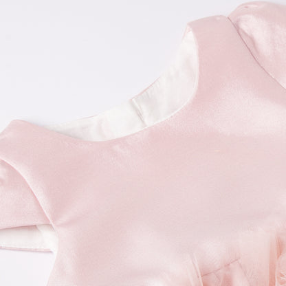 Abito Cerimonia Bambina Rosa   Gonna Voluminosa in Tulle e Fiocco Satinato