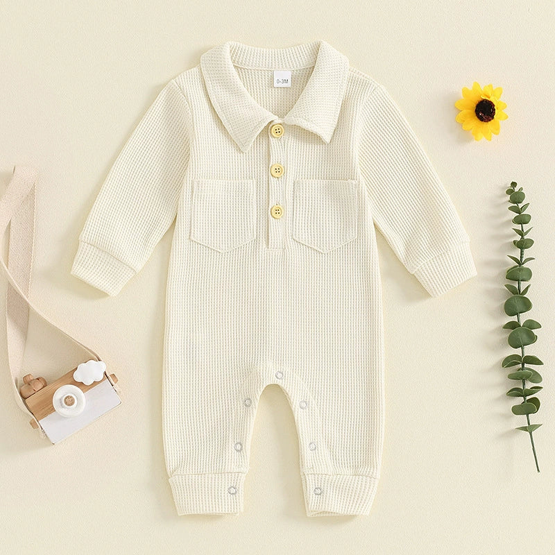 Tutina Neonato/ Bimbo a Costine con Colletto e Bottoni