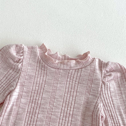 Tutina Bimba con Bretelle e Gonna a Balze – Rosa a Fiori