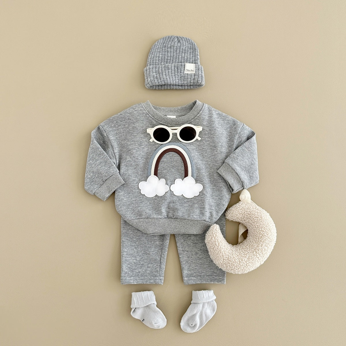 Tuta  Neutro “Arcobaleno & Nuvole”  2 Pezzi Unisex in Cotone Morbido