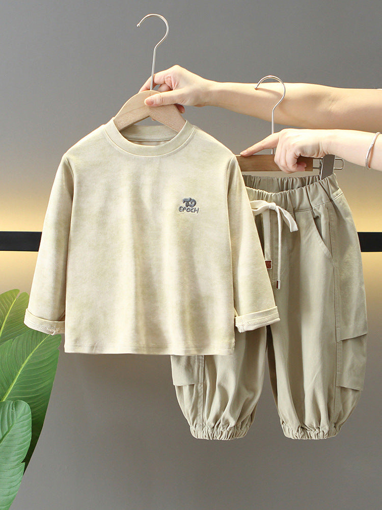 Completo Bimbo 3 Pezzi – Maglia Basic + Cardigan a Righe Orsetto + Pantaloni Cargo