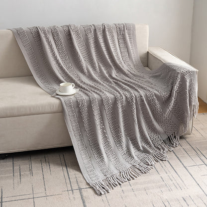 Plaid intrecciato con frange 127x180 cm – Coperta decorativa in maglia