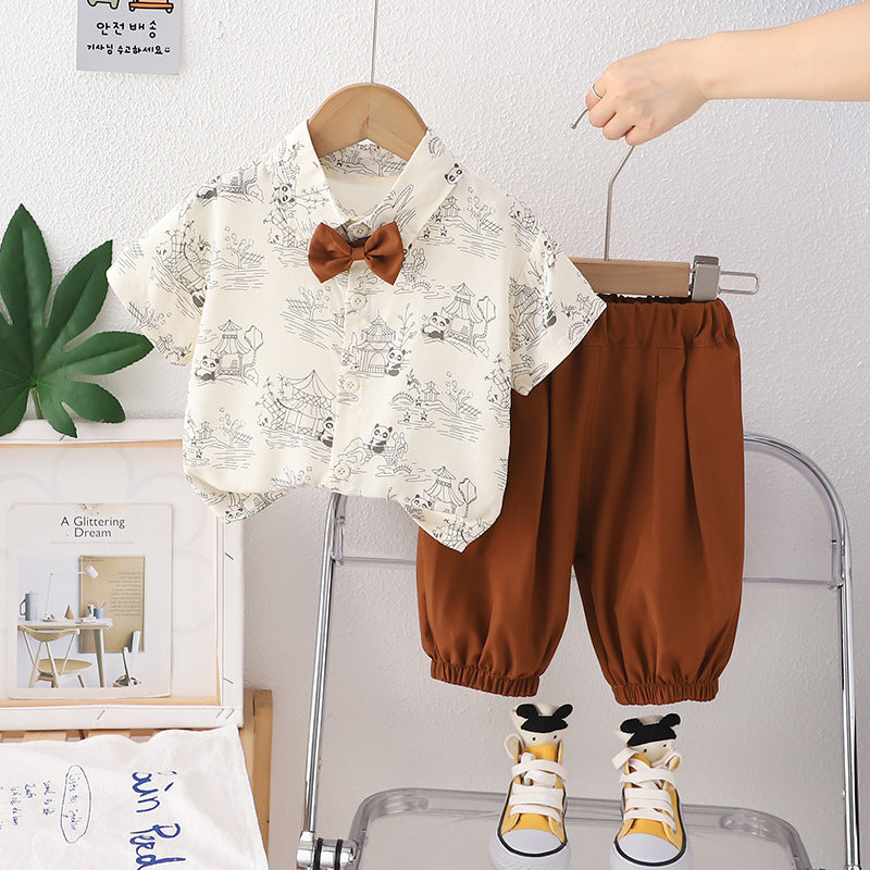 Completo Bimbo Estivo Camicia Panda + Pantaloni – "Little Explorer"