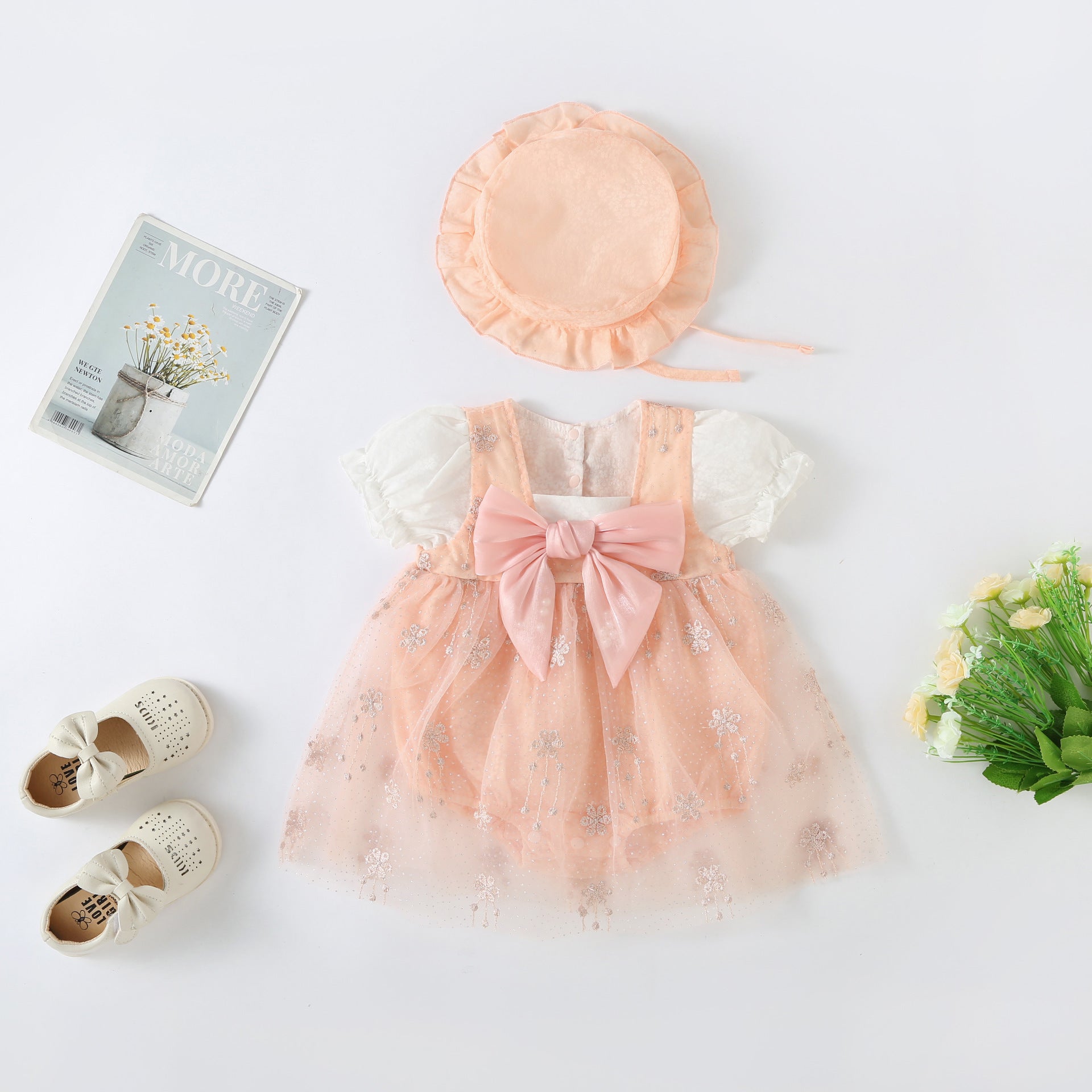 Vestitino tulle   con Fiocco e Cappellino