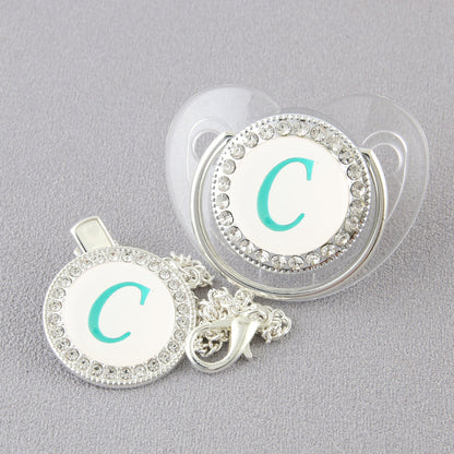 Set Ciuccio Luxury con Clip – Personalizzato con Iniziale (6-12 mesi)