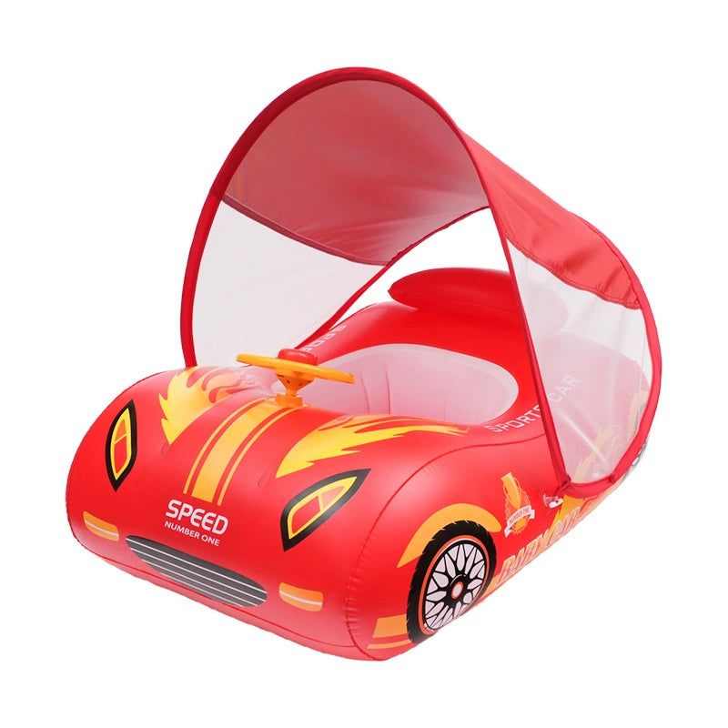 Gommone Auto per Bambini con Tettuccio Parasole – Galleggiante con Volante e Clacson