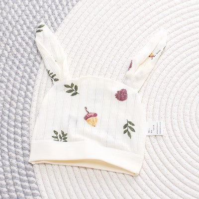 Cappellino Estivo  neonata/ Bimba  con orecchie –  Bosco su panna