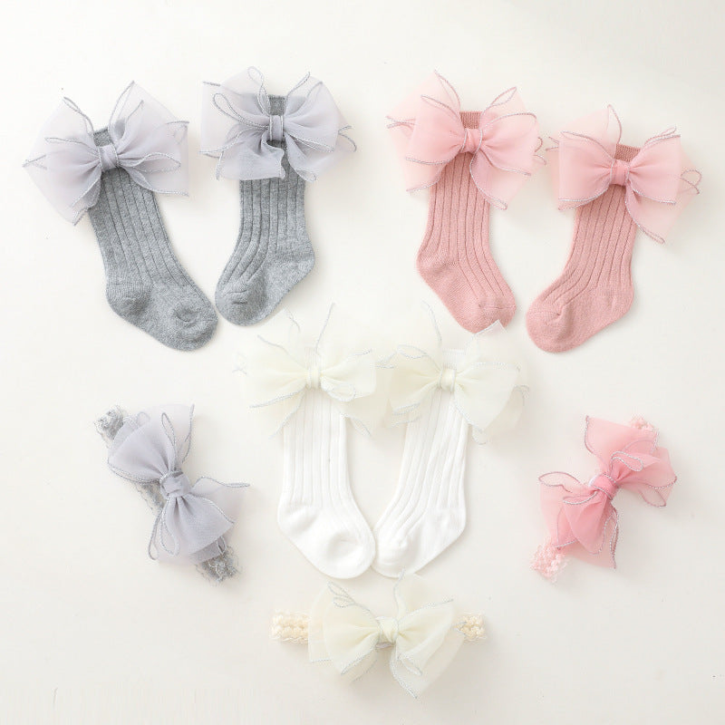 Set Calzini Neonata con Maxi Fiocco + Fascia Coordinata – Elegante e Morbido