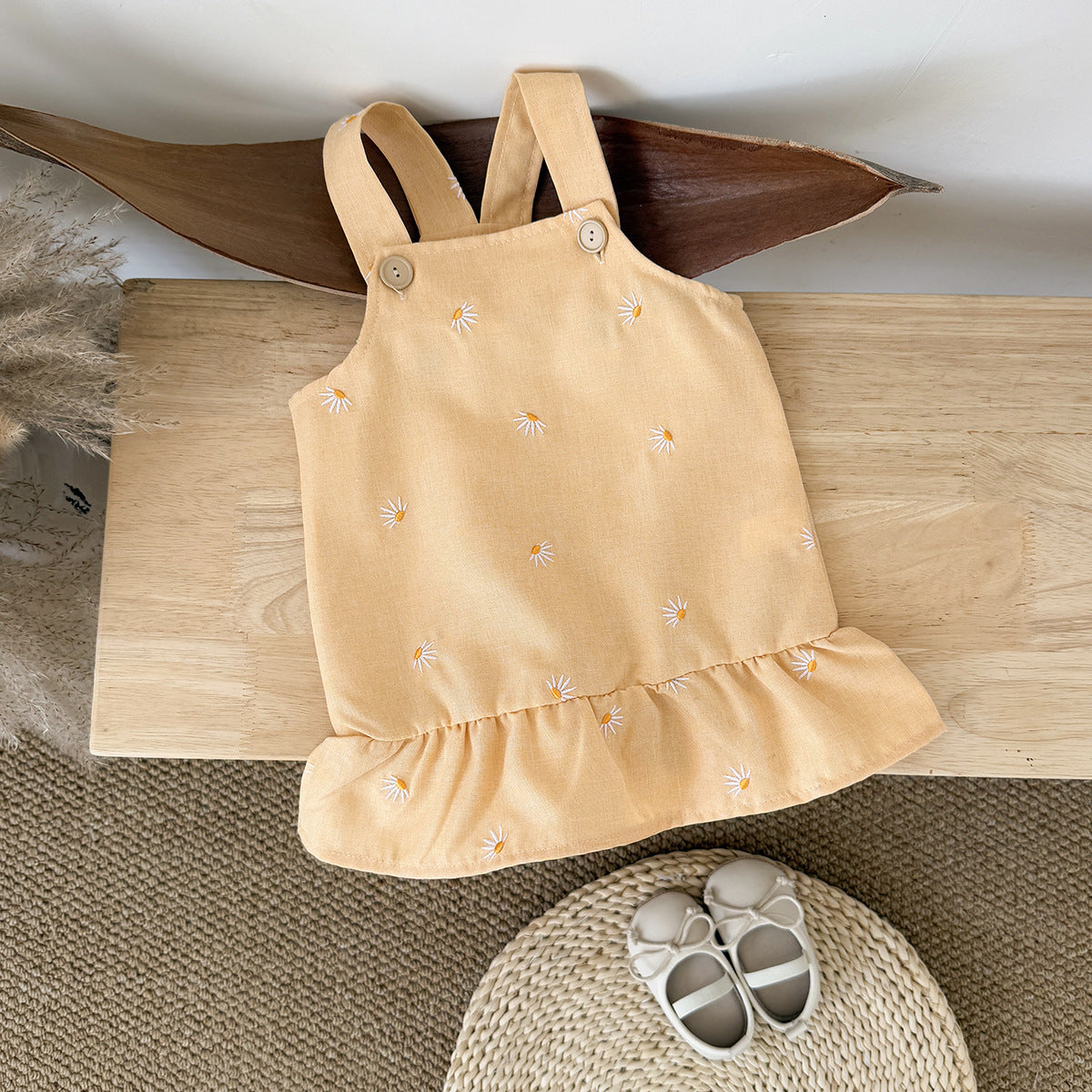 Vestitino Salopette Estivo con Margheritine  Giallo Pastello