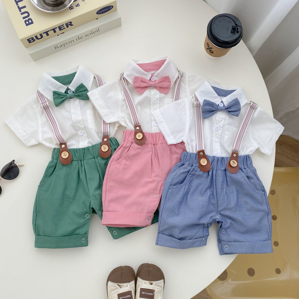 Completo Estivo elegante estivo per bambino con camicia, papillon e bretelle