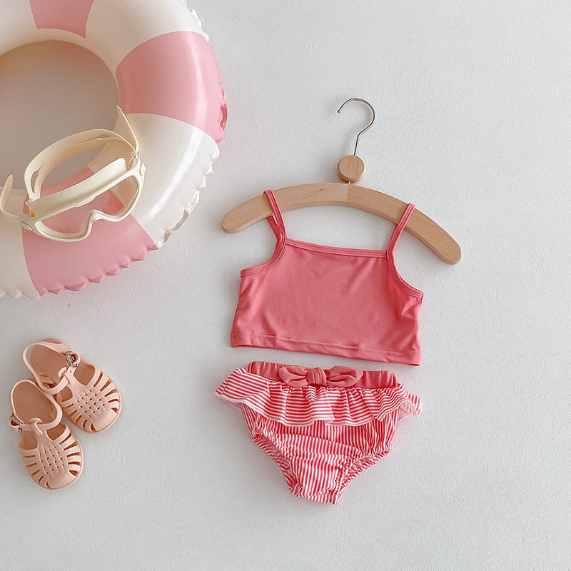 Bikini Bimba Estate  Top Rosa e Slip a Righe con Volant