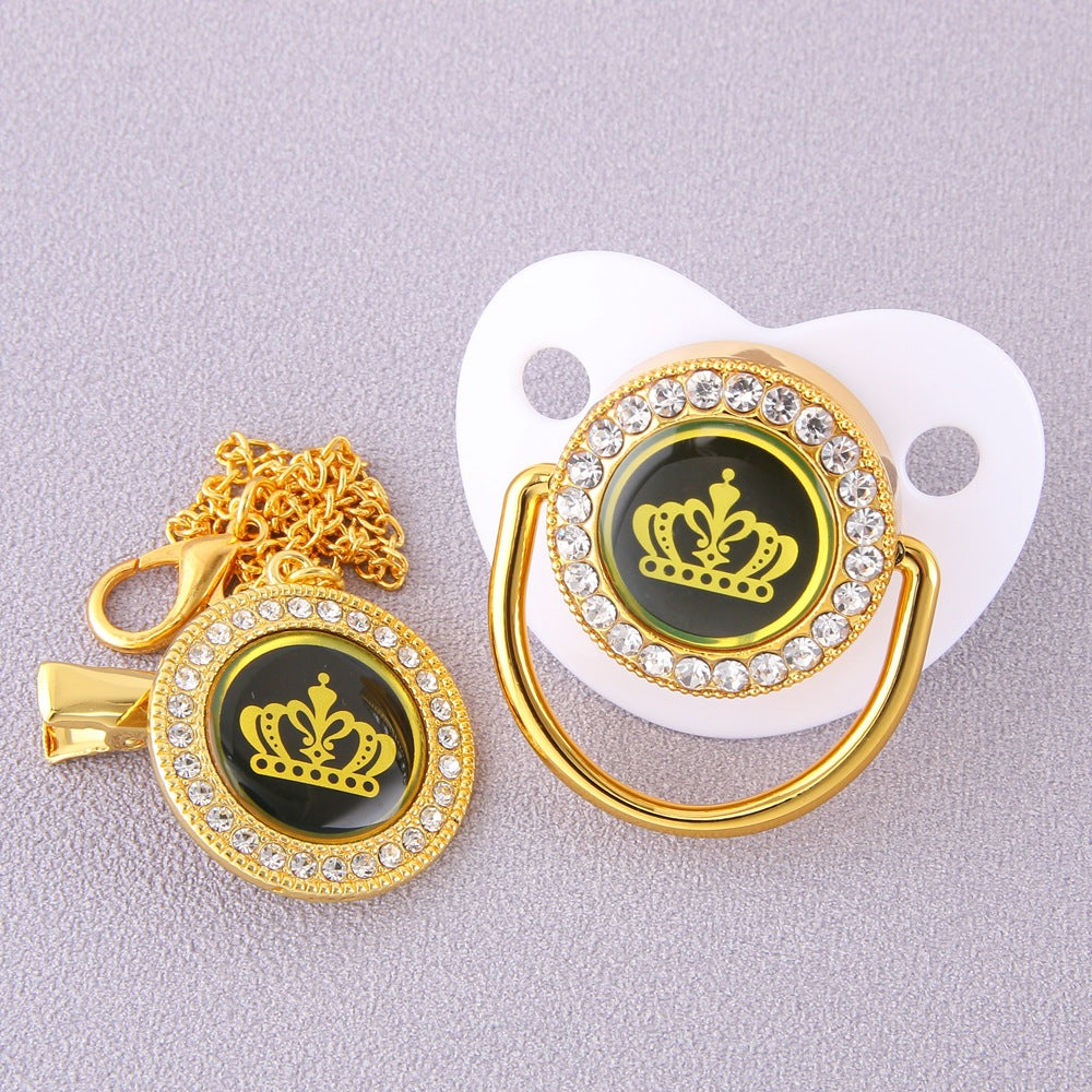 Set ciuccio e catenella Corona con strass 0-6 mesi