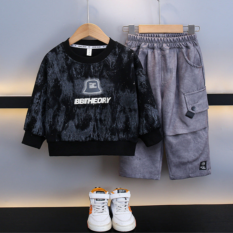 Set Bambino 2 Pezzi – Felpa a Effetto Marmorizzato con Pantaloni Cargo