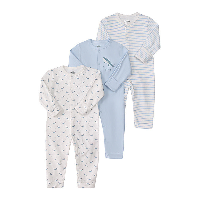 Set 3 Tutine Neonato/ Bimbo in Cotone   Balene, Azzurro e Righe