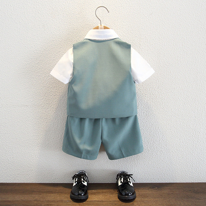 Completo Elegante 4 Pezzi Bambino – Gilet Verde Salvia con Papillon