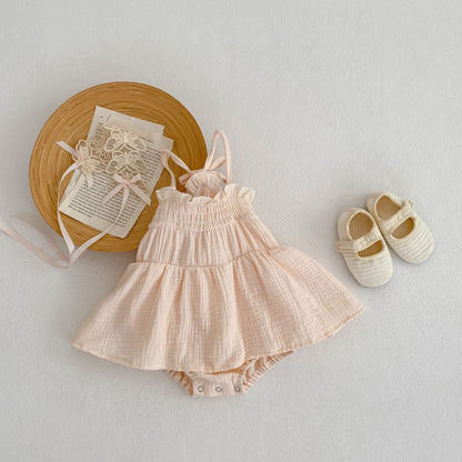 Completo Estivo per Neonate con Vestito e Bloomers - Rosa Pastello