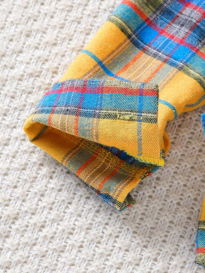 Completo estivo bambina 3 pezzi   Giallo, denim e camicia a quadri