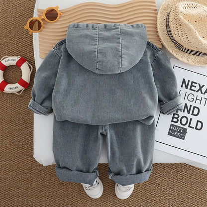Completo denim streetwear per bimbo  Felpa con cappuccio e jeans