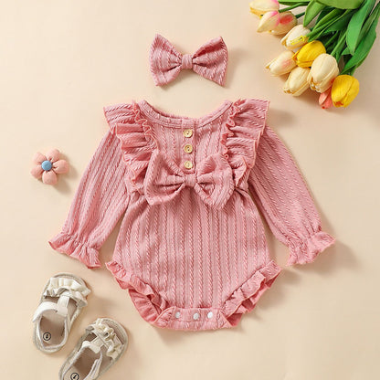 Pagliaccetto  in Maglia Crema con Volant e Fiocco - Outfit Elegante per Bambina