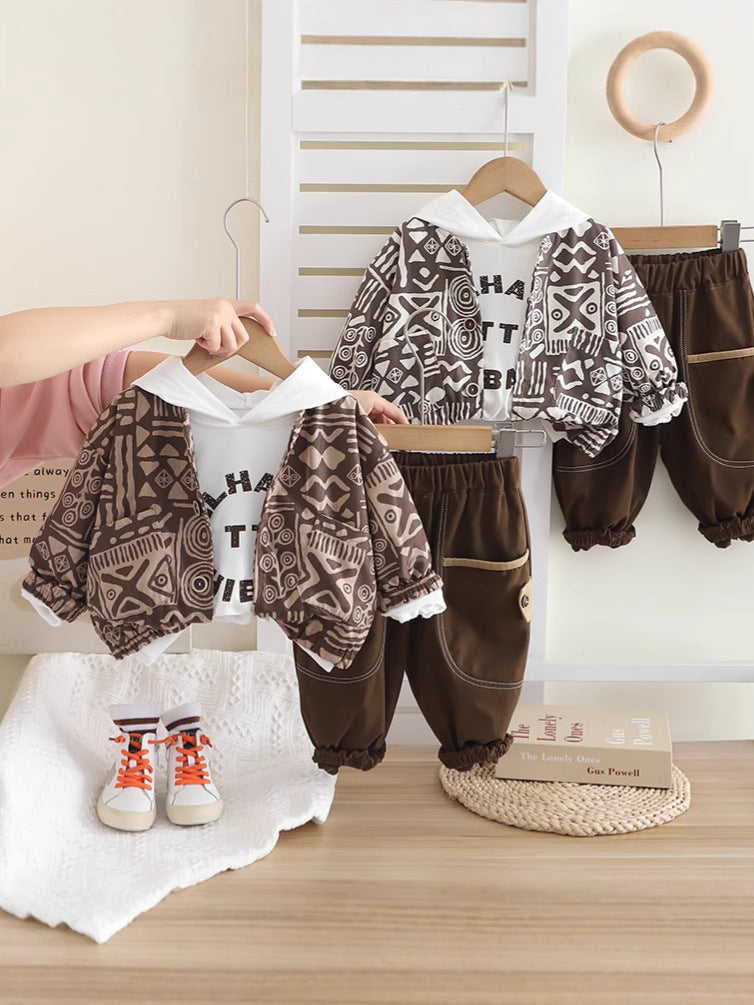 Completo Autunnale per Bambino - Giacca Stampa Tribale e Pantaloni