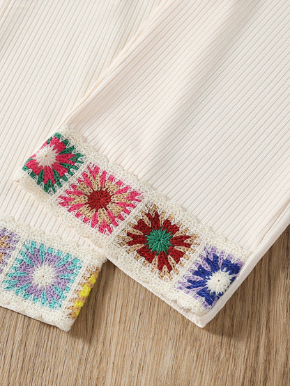 Completo estivo bambina boho chic  Top e pantaloni panna con ricami colorati