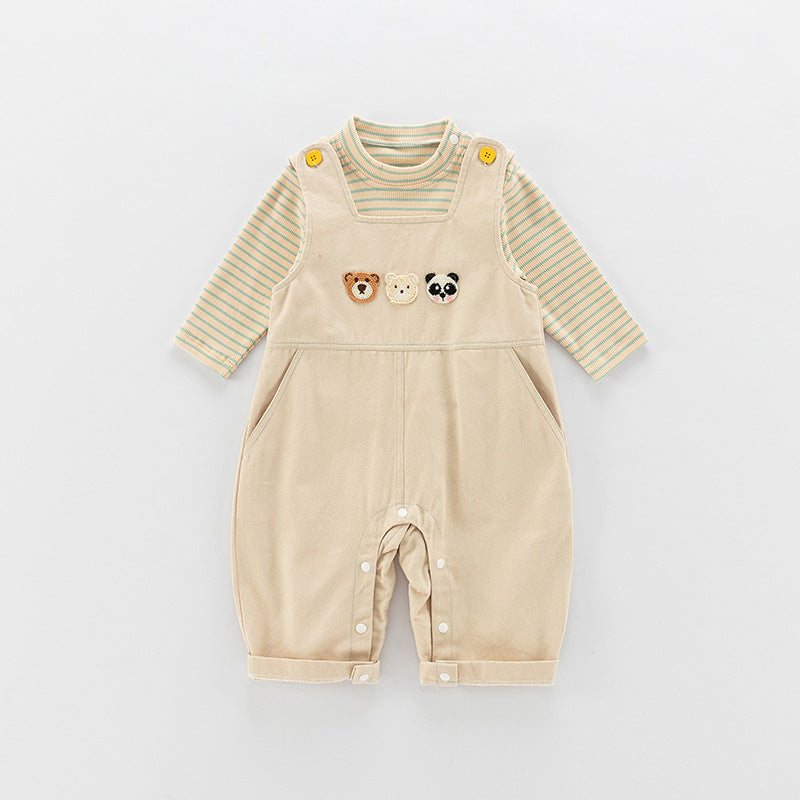 Salopette Bimbo  2 Pezzi con Maglia a Righe  Modello "Amici del Bosco"