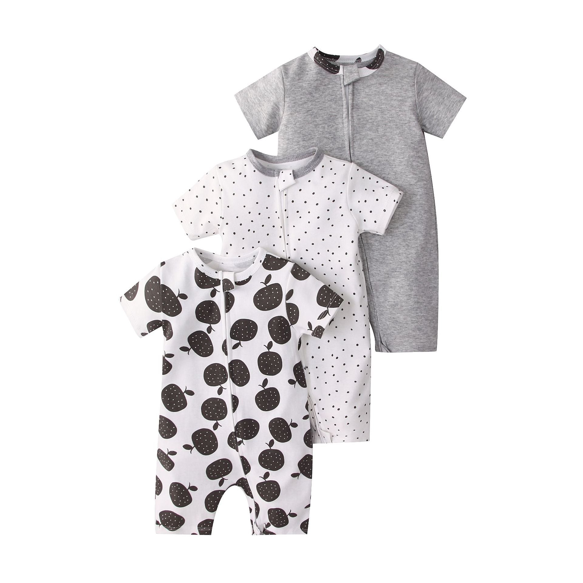 Set 3 Pagliaccetti  Estivi Neonato/a “Nordic Vibes”  Zip e Stampe Minimal Chic