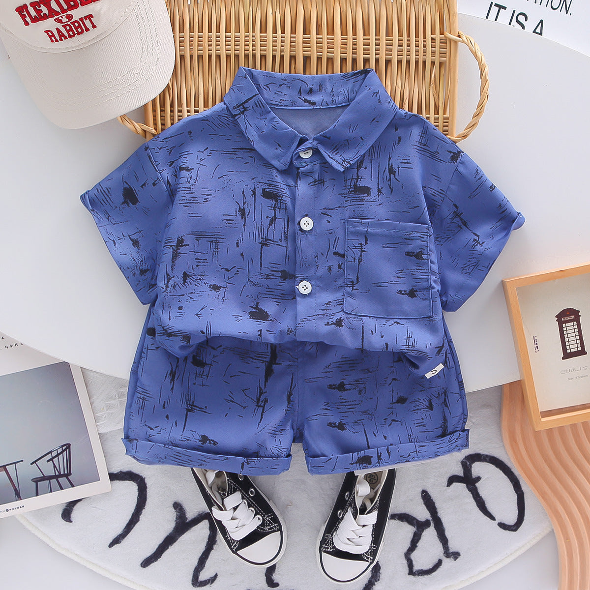 Completo Estivo Bambino Camicia + Shorts - Fantasia Astratta
